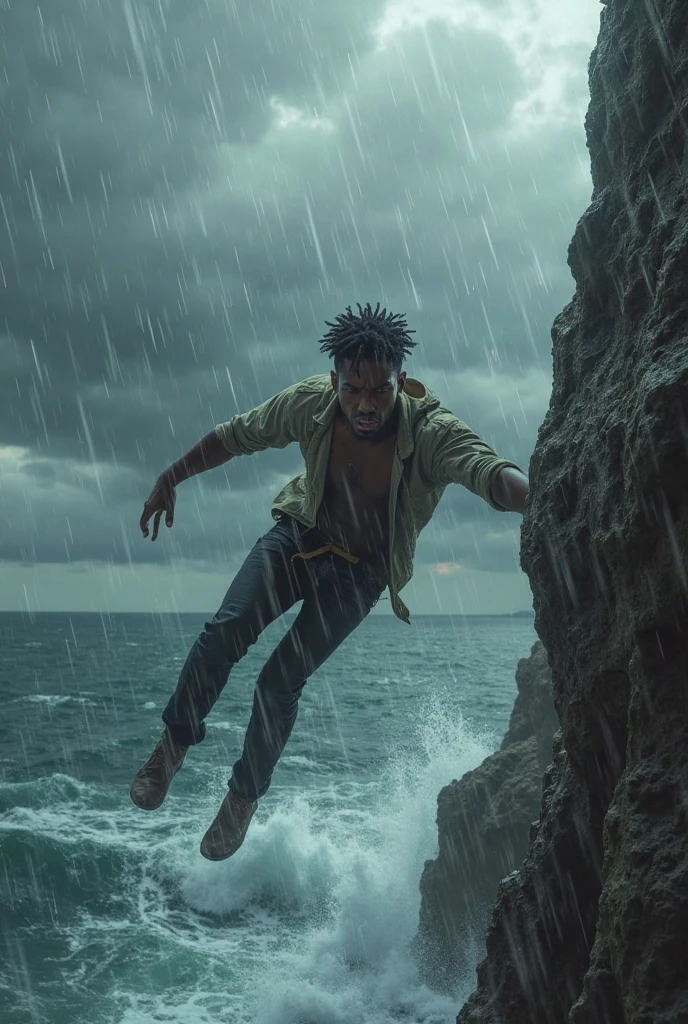 Kai was drowning and shouting for help, Kai was fighting to save his life in the sea, 4k realistic imagery, blue scenery like a movie scene, old american setting, inspired by blade runner movie scene, blue tone, 9:16 aspect ratio
