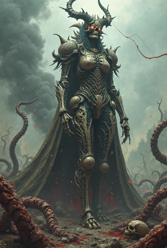 A highly detailed digital, ((anamorphic, surrealistic, splash art:1.5)) painting of 5 neon-infused Grimm knights, sinister biomechanical humanoid figures with tentacled faces inspired by Cthulhu, dramatic lighting, neon cyberpunk colors, intricate armor and machinery, cinematic composition, hyper-realistic, impactful, eerie, unsettling atmosphere