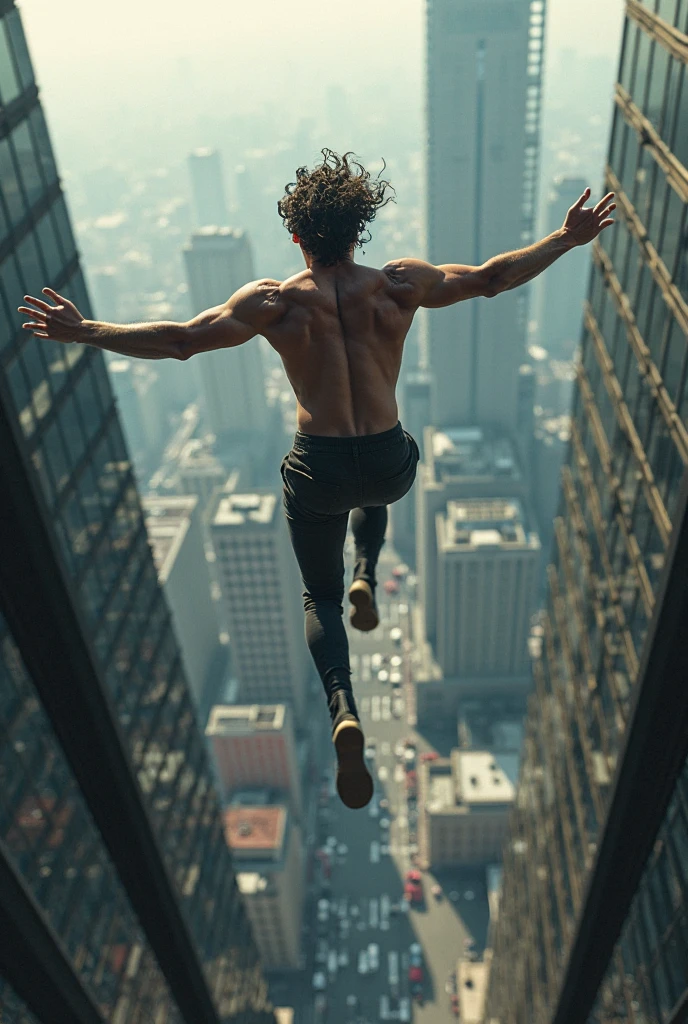 a high-rise building parkour, the exchange trx, urban environment, athletic man jumping between buildings, high-speed motion blur, dynamic movement, architectural details, city skyline, dramatic lighting, cinematic composition, gritty urban realism, detailed muscular physique, fearless acrobatic stunts, adrenaline-fueled action, moody color palette, (best quality,4k,8k,highres,masterpiece:1.2),ultra-detailed,(realistic,photorealistic,photo-realistic:1.37),HDR,UHD,studio lighting,extreme detail description,professional,vivid colors,bokeh