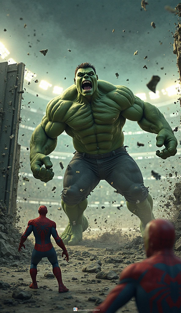 Hulk in a ring fighting Siren Head