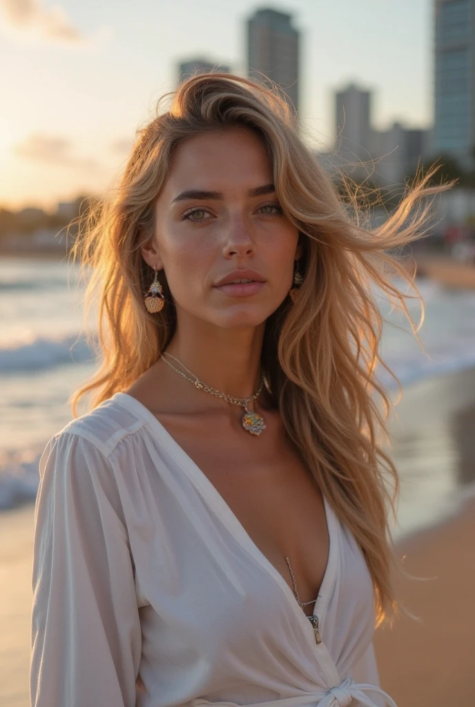 (RAW, analogue, Nikon Z 14mm ultra-wide angle lens, award-winning glamour photograph, ((best quality)), ((masterpiece)), ((realistic)), skin pores, subsurface scattering, radiant light rays, high-res, detailed facial features, high detail, sharp focus, smooth, aesthetic, extremely detailed, (extremely detailed eyes, extremely detailed iris), extremely detailed hair, extremely detailed skin, extremely detailed clothes, octane render, photorealistic, realistic, post-processing, max detail, realistic shadows, roughness, natural skin texture, real life, ultra-realistic, photorealism, photography, 8k UHD, photography, hdr, intricate, elegant, highly detailed, sharp focus, stunning, beautiful, gorgeous), realistic, masterpiece, highest quality, 1girl, long hair, (blonde hair), (rim light), medium breast, ((colorfull dress clothes, cinematic, in a beach:1.1)), ((look at the viewer)), Intricate, High Detail, dramatic, realism, beautiful and detailed lighting, shadows, (high detailed skin:1.2), 8k uhd, dslr, soft lighting, high quality, film grain, Fujifilm XT3, upper body, grin, earring,, 8k, hr, hdr, photo realistic, sharp focus, by Jean Paul Gaultier and Jules Bastien-Lepage and Stella McCartney and Mark Keathley