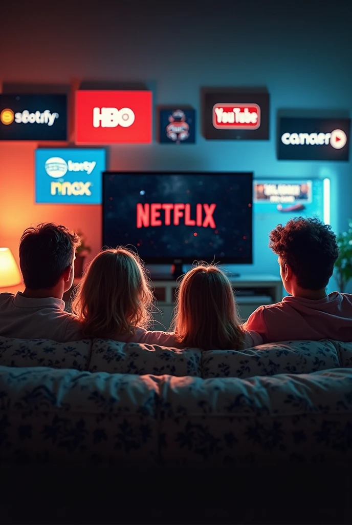 GIVE ME A ADVERTISING IMAGE WITH PLATFORMS LIKE AMAZON PRIME, HBO, Disney, Netflix, star +, Paramount, PLEX, vix.SHOW ALL ACCOUNTS IN ONE IMAGE