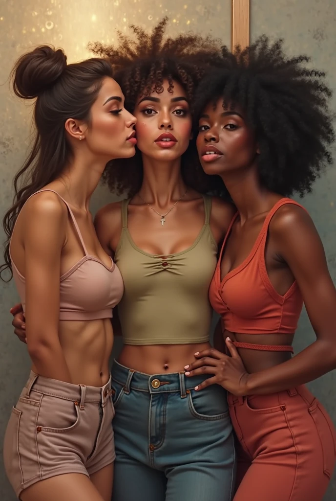 ONE tall muscular SHIRTLESS man (man: with short natural hair) with THREE beautiful women of different natural hair colors And different races jogging together, THREE women: Athletic fit bodybuilding muscular 30 year old fitness athlete woman, amazingly long wavy voluminous flowing hair down her back to her thighs beautiful like a waterfall, big beautiful green eyes, MANY freckles on face and body, muscle tone, wet and glistening from sweat, wearing low-rise oversized sweatpants-shorts, ((( IMPORTANT: and a huge loose baggy oversized low-cut comfy big sweatshirt with ONE wide-neck-hole that goes all around off-shoulder and cleavage in one big swoop 1.3))), very tall socks and cute sneakers, very stylish sunglasses, wearing headphones, flowers in hair, muscle definition in shoulders and belly and legs, gorgeous neck and shoulders, curvy, juicy wide hips, thick thighs, nice big muscular ass, mature gorgeous incredible pretty face, grinning, laughing, many tattoos on her body, exercising jogging through a beautiful modern city in the morning, yoga mat, Instagram model, (((small breasts 1.3))), (((birds-eye-view-camera-pointed-down and bokeh and incredible colors and professional photographer with a sense of the dynamic and having depth 1.3 ))) k, SFW, abs,photorealistic,super long hair, incredible outfit that makes sense practically and beautifully for an autumn morning when it's sunny but a little windy, , headband, all clothes are one color,