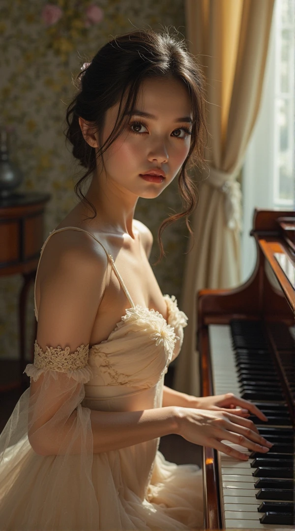 Tabletop, Highest quality, figure, Very detailed, In detail, High resolution, 8k wallpaper, Perfect dynamic composition, Beautiful attention to detail, Women's Fashion Summer,Medium Hair,Small Breasts Natural Color Lip, Bold sexy pose,smile,Harajuku、20-year-old girl、cute、sexy shot looking at camera