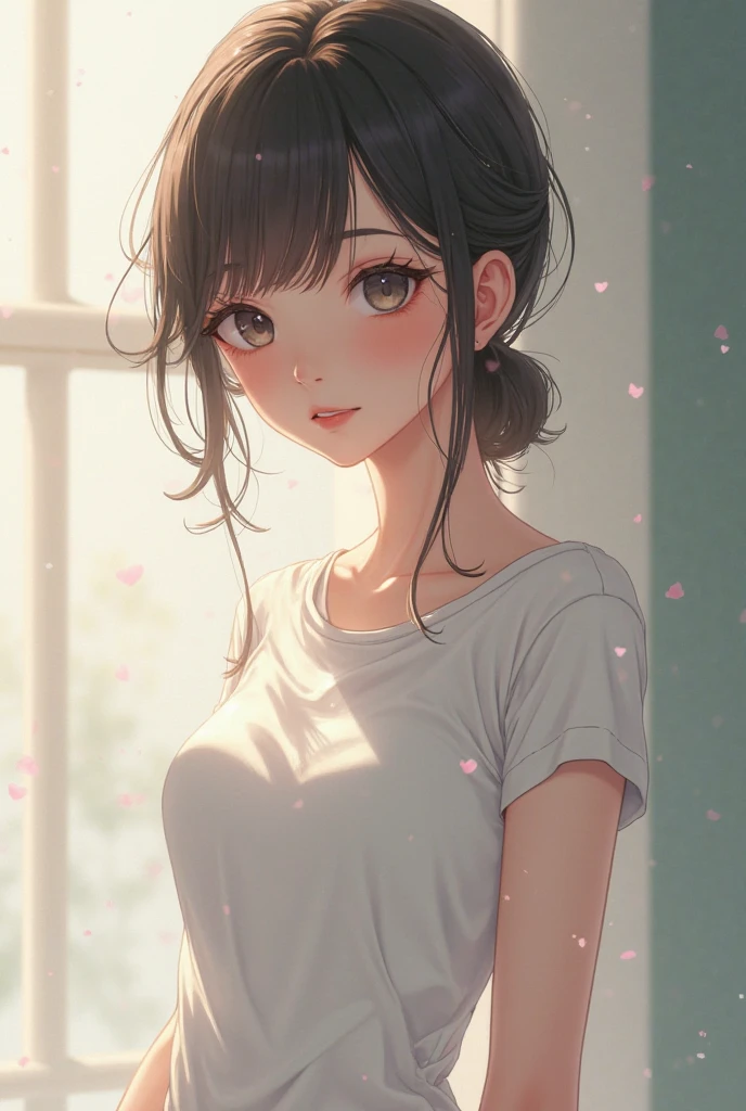 girl, sweat, medium breast, shy, detailed hand, looking at viewer, lips apart, dynamic shadows
