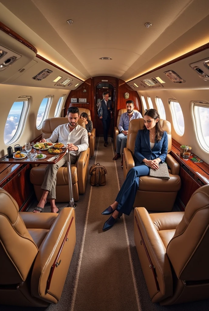 elon musk, elon musk is sitting inside a private jet where there are five beautiful women, the private jet is very elegant, the private jet has gold decorations, there are five women with very elegant dresses, beautiful women