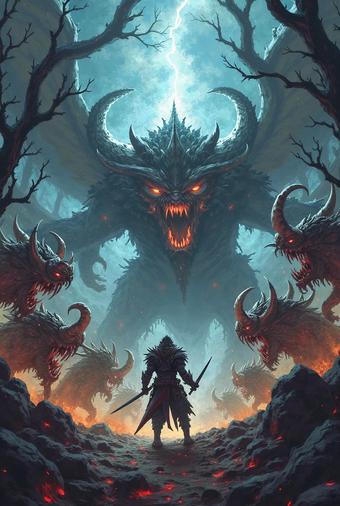 In the heart of a dark, medieval dungeon, the dim light from torches mounted on the cold, damp stone walls casts flickering shadows that dance and writhe across the chamber. Along these walls, a series of heavy iron chains dangle, securing a collection of strange and grotesque beings. Their forms range from pitifully deformed humans to nightmarish creatures of dark fantasy.

One of the most striking figures is a tall, gaunt entity with pallid gray skin. Its large, round eyes gleam with an eerie light in the darkness, while its wide mouth is lined with jagged, menacing teeth. Bound by rusted iron chains that coil around its frail body, it appears both weary and defeated.

Nearby, a more aggressive creature struggles violently against its restraints. This beast, covered in thick, matted fur and sporting curved horns that sweep backward, emits a series of deafening clinks and rattles as it attempts to break free from its bonds. The chaotic struggle only amplifies the oppressive atmosphere of the dungeon, filling the air with a sense of dread and despair.

In this grim and shadowy prison, the unholy assemblage of captives creates a scene both haunting and mesmerizing, each chained figure a dark testament to the twisted world of medieval fantasy.
