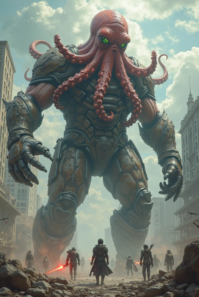 masterpiece, top quality, high resolution, detailed background , fat cyberdead, two heads, three hands, sabretooth, grotesque, tentacle machinery background, destroyed city, messy ground, wet ground, (full body:1.2),