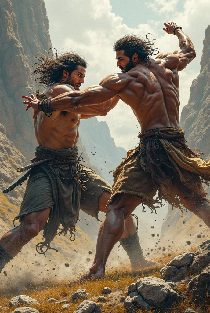 2 Vikings playing volleyball one is blocking and the other is spiking the ball