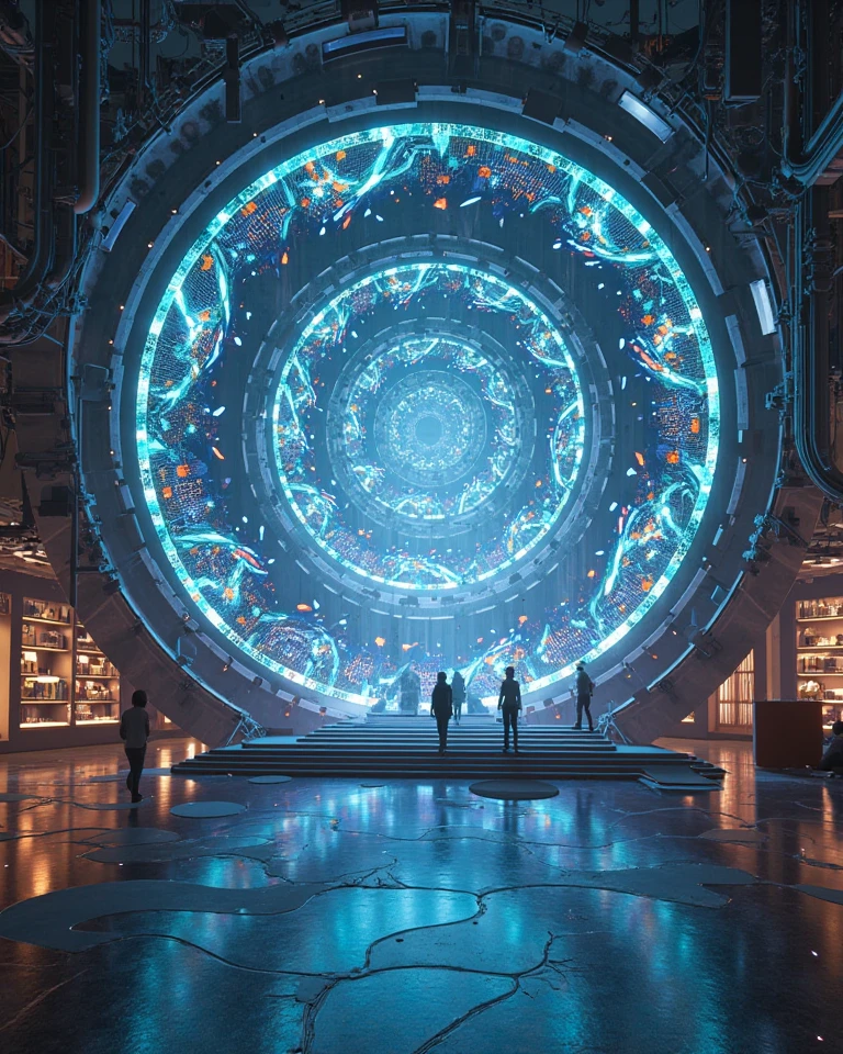 brightly colored abstract image of a space station with a spiral, epic beautiful space scifi, chaotic cinematic space rift, greg beeple, planets colliding, beeple and tim hildebrandt, beeple and jean giraud, end of the universe, galaxy space sci-fi, ringworld, by Mike "Beeple" Winkelmann. Matrix style, (((((Matrix cascading code))))), (((((a futuristic twin tower skyscraper with a unique twisted design))))), (((((OLED GUI interfaces in the building))))), at night, (((((1girl, solo))))), photo realistic, (((large-breast:1.2 slim body, cleavage))), (((off broken mini sling-shirt and black sling bra, extreamly short pleated miniskirt exposing panty))), (((((running pose))))), (((((matrix style black sunglasses))))), ((((((((((aiming with a short gun)))))))))), (((((looking at camera))))), (((very low view))), (((((half-body thigh level medium shot))))), (((cinematic lighting))).