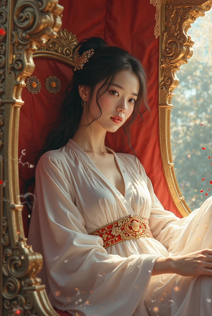 Chinese woman in white dress on her throne