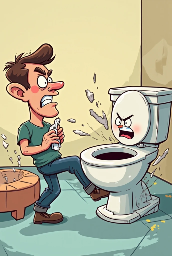 A male cartoon , have frequent urging to urination , rushing toward toilet