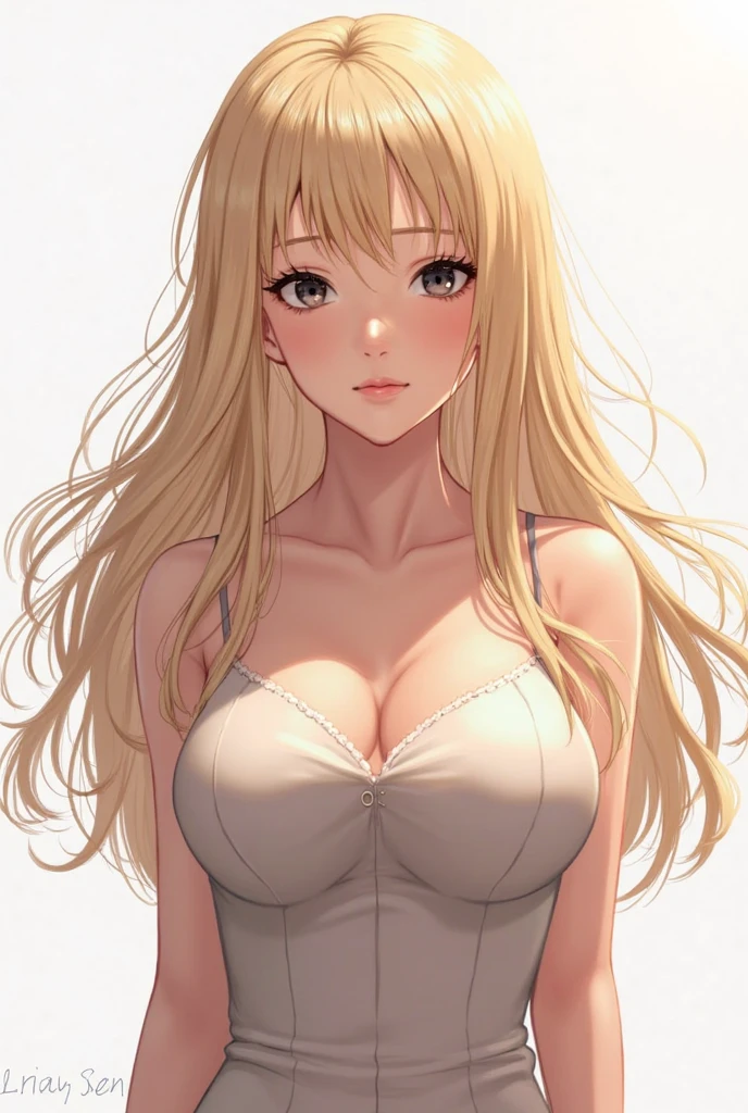Blonde anime girl with mostly visible breasts full body