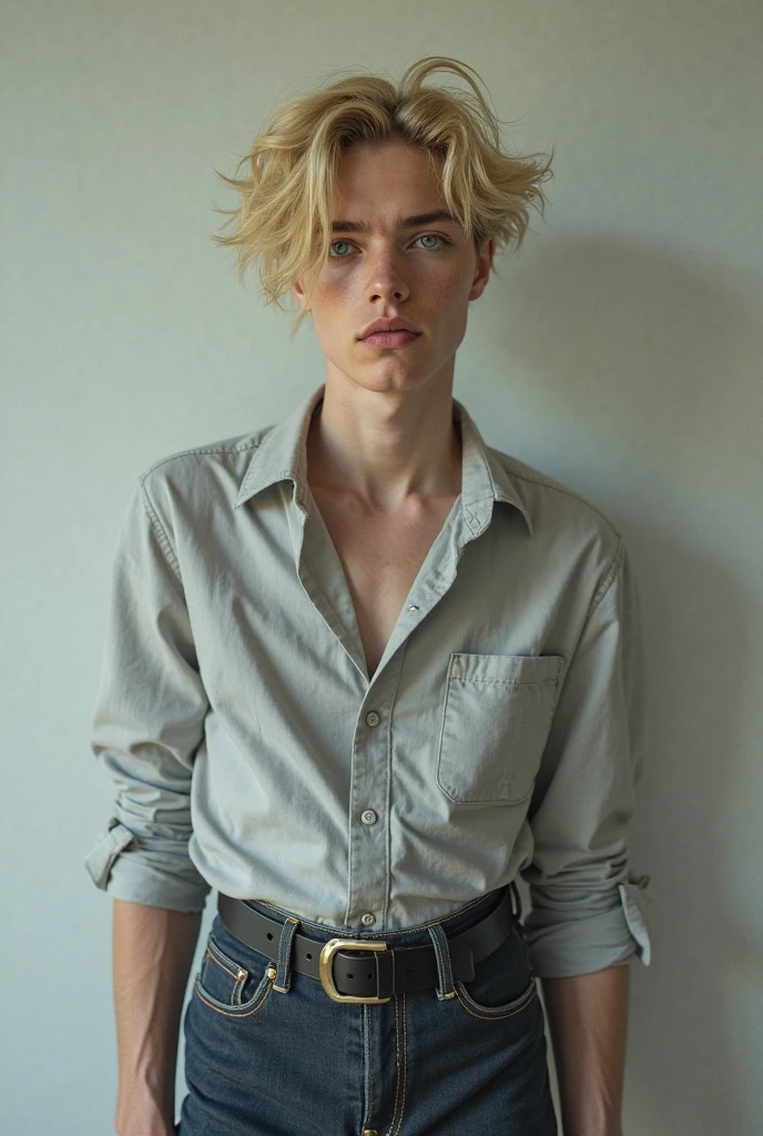 A boy without a shirt sits