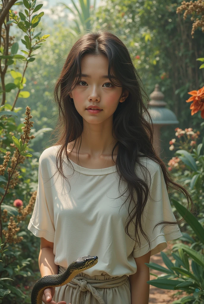 there are two people standing in a jungle with plants, artwork in the style of guweiz, inspired by Yanjun Cheng, in a tropical forest, by Yang J, in the art style of bowater, 🌺 cgsociety, loish and ross tran, in a jungle, by Ni Tian, by Ryan Yee, loish and wlop
