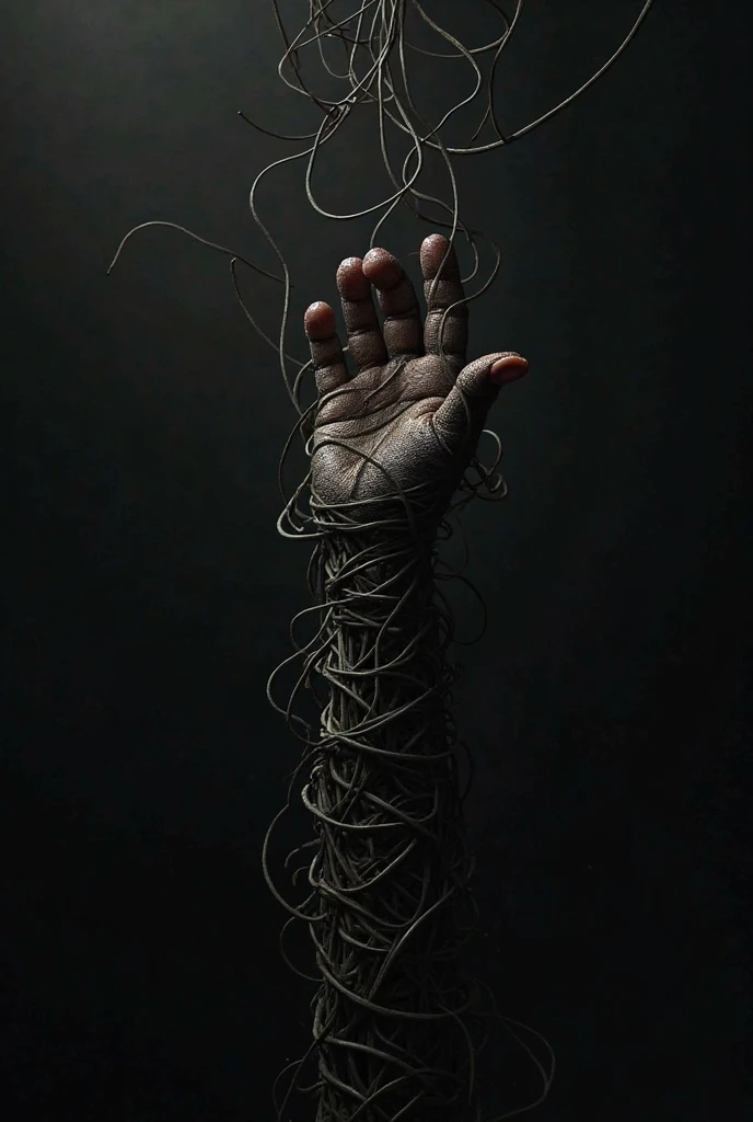 Half naked girl strung up with razor wire