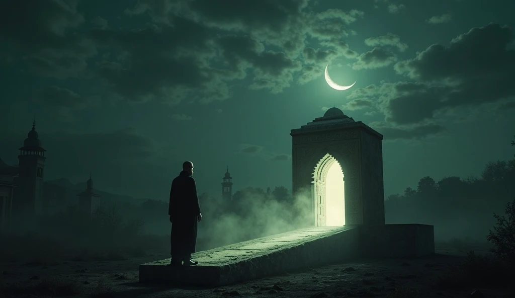 Story title : night behind the door of the old mosque One night, a young man named Hasan, who just moved to the village, felt compelled to visit the old mosque. Hasan is a devout man, and he wanted to pray at night in a quiet place. Although there are many scary stories about the mosque, Hasan remains steadfast in his intentions.