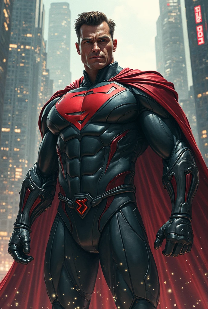 Appearance Captain Red has an imposing and terrifying presence. He wears a dark blue suit, adjusted to the body, with bright red gloves and boots. His red cape flutters in the wind, symbolizing the spilled blood of their victims. His face is cold and impassive, rarely showing any emotion. He has robust musculature and piercing red eyes that reflect his destructive nature..