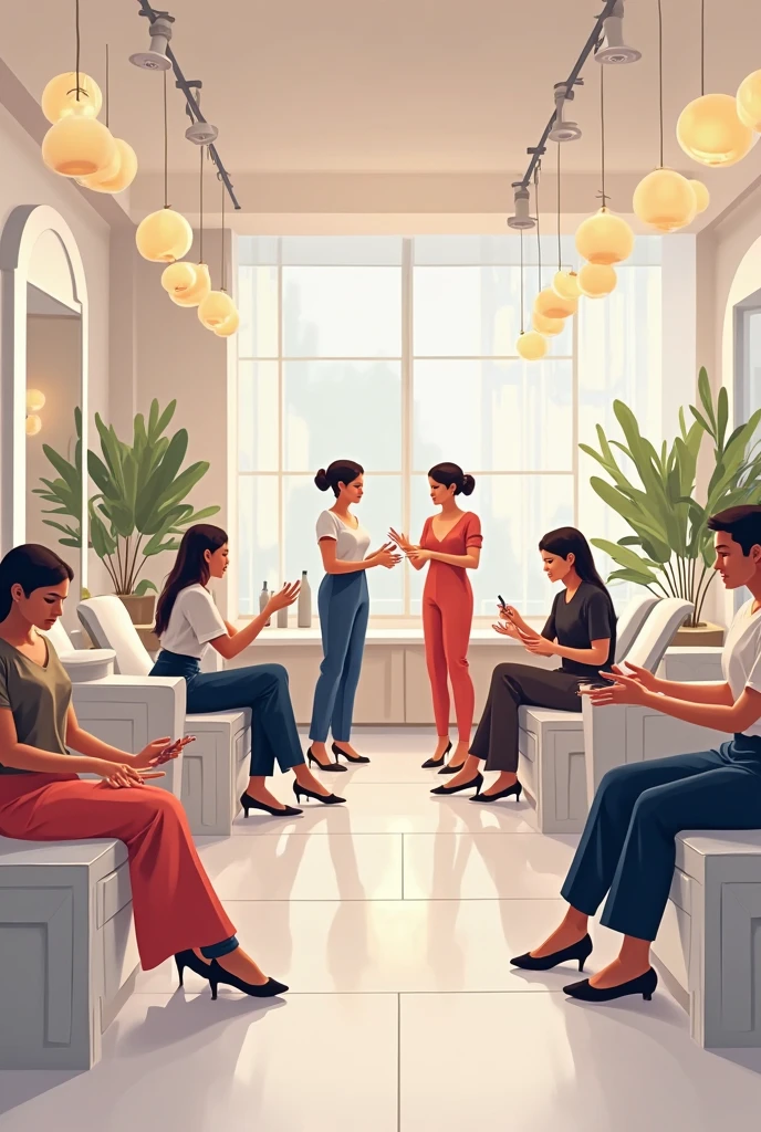 Imagine a calming, well-lit room with comfortable chairs arranged in a circle, creating an inviting and open atmosphere. There’s a table with a few tissues and a notepad, suggesting a supportive environment for discussion. The counselor, a compassionate professional, is engaged in a thoughtful conversation with a woman in her 30s or 40s, who appears reflective and hopeful. The scene conveys empathy, trust, and a focus on personal growth and resolution of marital issues, without any distractions from children. The overall tone is warm and reassuring, aiming to foster a sense of understanding and renewal. Several women in a hall with the counsellor.