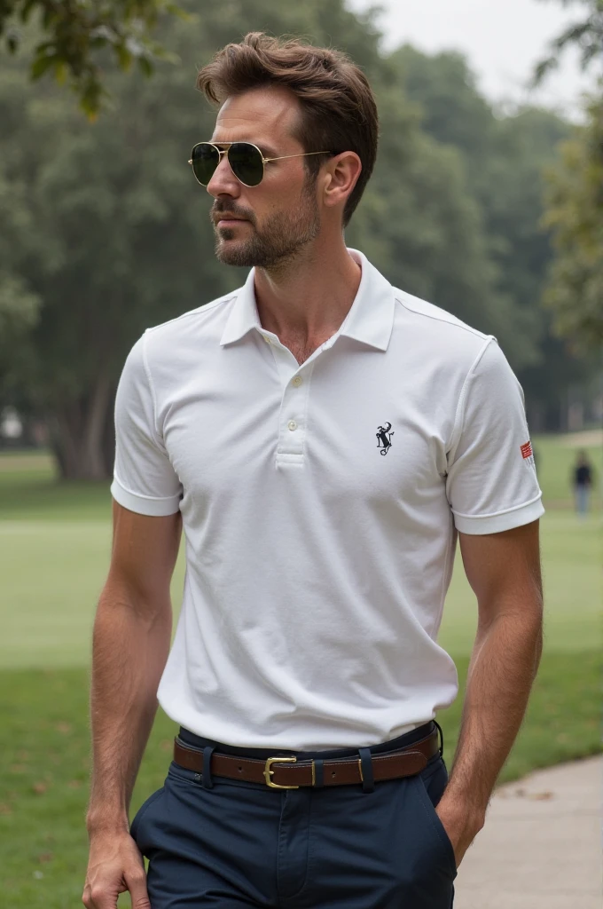 (Create a masterpiece: 1.2),(CGI art:1.3),(realistic:1.5),(After processing:1.3),(Sharp focus:1.3),10,1 man, smile, (Wear a dark gray polo shirt.), Navy cargo pants, Korean guy , korean men, (High gloss details), chest muscles, large arm muscles, blood vessel, Big muscles, Broad shoulders, looking at the audience, Balancing the eyes, rice field