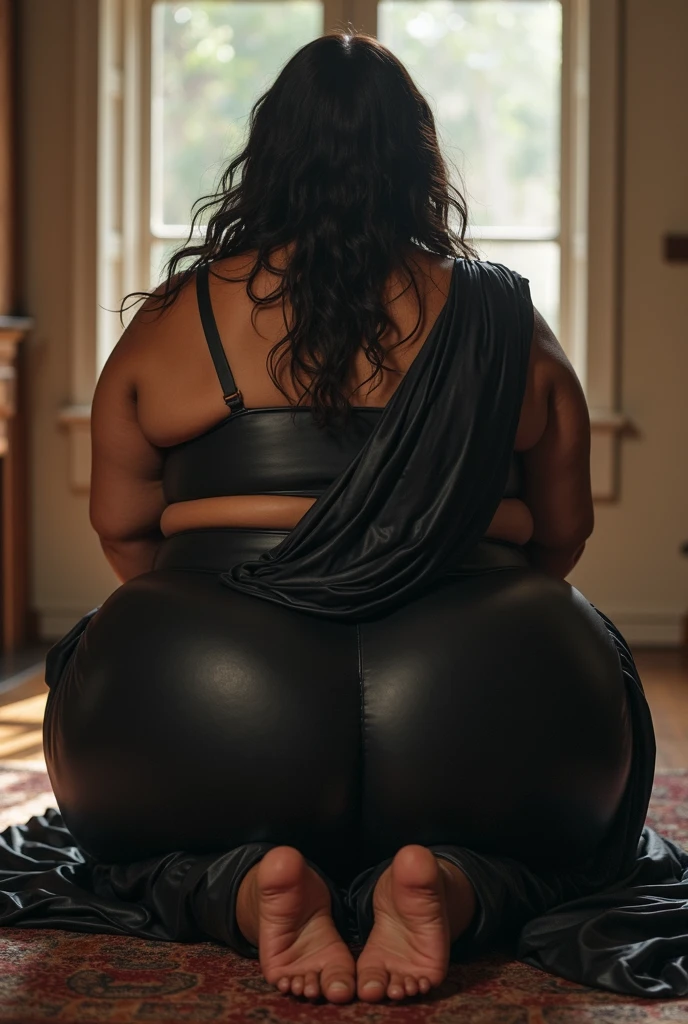 Clear photo, Ebony, bbw, obese wife, big afro hair,  bedroom, bed, naked, oiled, ((natural breasts, sagging breasts, massive breasts, (macromastia:1.2))
