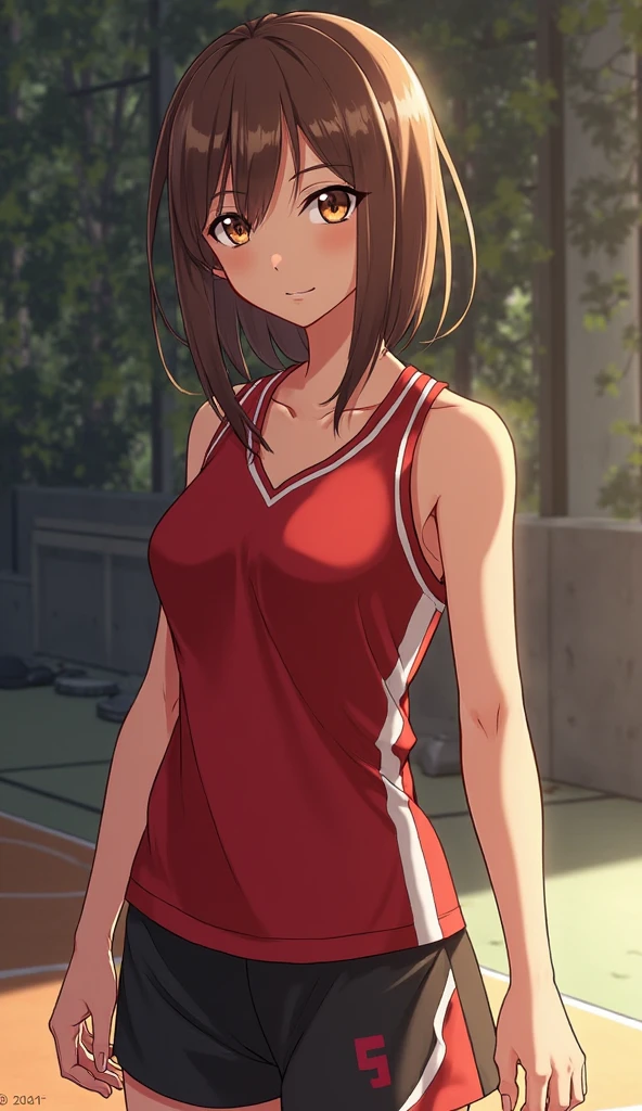 masterpiece、highest quality、Very detailed、Photograph the upper body、1 female、(Arms behind your back:1.4)、Are standing、Turn your body forward、View your viewers、(white gymwear,break,Red Bloomers:1.3)、blush、shy、Purple Hair、Open your mouth、outdoor sports field、Big Breasts、