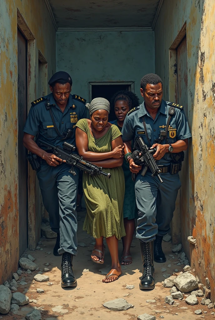 An african woman being arrrested by the police. Police very brutal. African woman fighting with police, very realistic, 8k, best quality