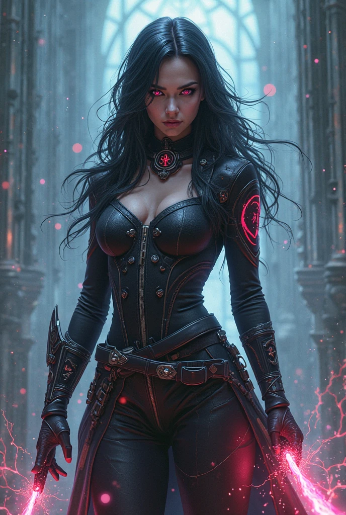 high high quality,Best quality at best,Realiy,Super realistic,super detailing,tmasterpiece,A high resolution,8K,Very realistic,Hellbringers,red - eyed,Meniscus,Close-up of a girl with a sword and a vampire, ((Dark black cloak)),比基尼,glitchpunk girl,pale milky white porcelain skin, Vampires,Smooth translucent white skin, small thighs,Small waist,Small hips,cropped shoulders,Nice collarbone,ultra-realistic realism,big breasts exposed cleavage,The upper part of the body,,Wear a bikini,Tattooed with,red color eyes,goth style,Bat wings,Bats fly across the skyline,Epic fantasy digital art style,A noble and elegant vampire girl, dan mumford tom bagshaw, dark fantasy style art, Epic fantasy art style, , dark fantasy art style, Epic fantasy art style HD, dark fantasy digital art,"Artistic image type: {Perched on the top of the cybernetic dragon, Vampire Maiden investigates the vast cyber metropolis below. Infused with neon lights, Contrast her technically enhanced body, Embedded LEDs and retractable technology weapons shine. In a striking pose, She seemed ready to act, A fusion of ancient legends and visions of the future}, Excellent location,with city view, (Vibrant neon lighting:1.5), (Digital painting:1.25), (4K:1.2). environment: panoramic view of a city,Bats fly across the skyline."