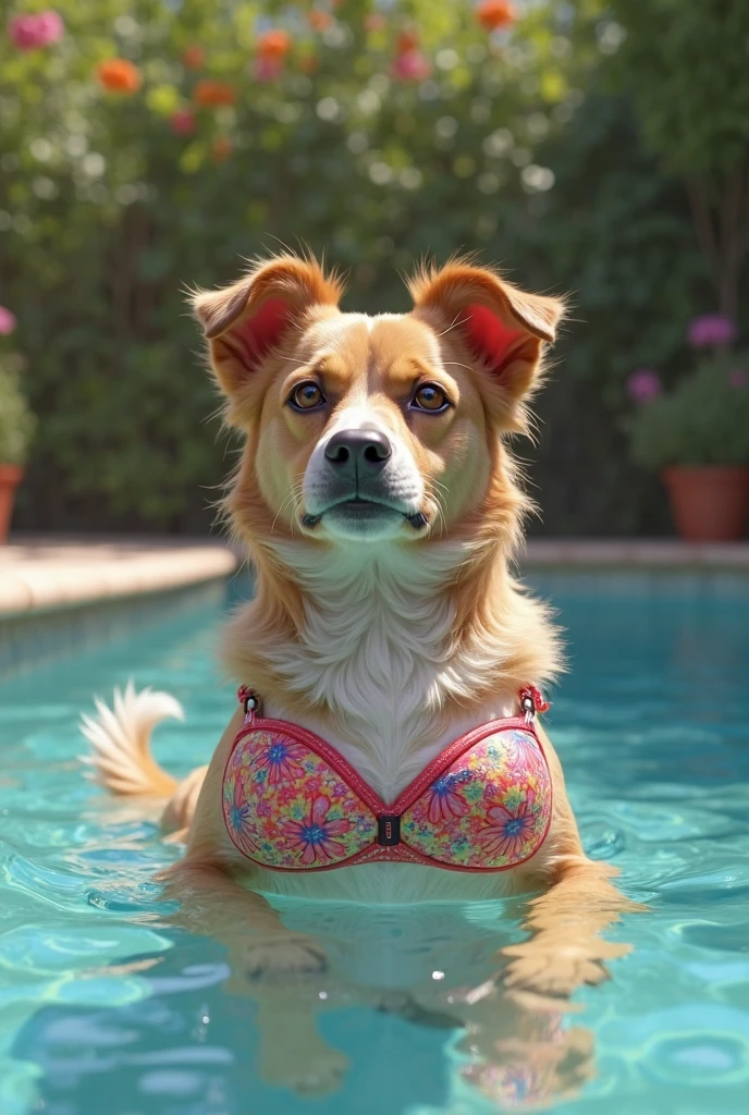 Dog head on a sexy busty bimbo perfect body at the pool and is naked and wet and having sex with you and riding on your dick