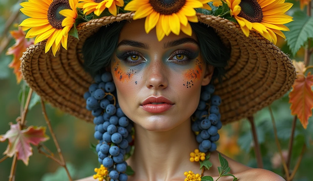 a painting of a woman in a sunflower field with a necklace and earrings, inspired by andrey ryabovichev, inspired by Andrey Esionov, beautiful digital artwork, beautiful digital painting, gorgeous digital painting, detailed painting 4 k, stunning digital painting, by andrey ryabovichev, detailed beautiful portrait, beautiful digital illustration, detailed beauty portrait