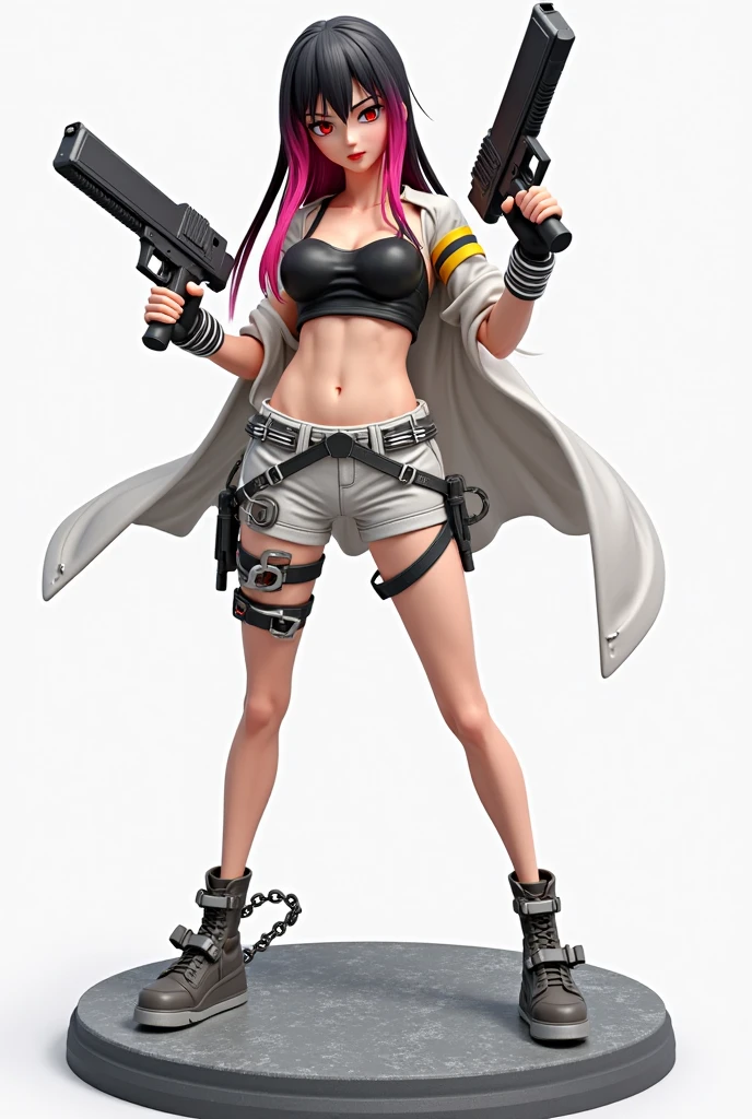 Girl, wearing a hood, neon color, holding a weapon, machine, white background, no background,