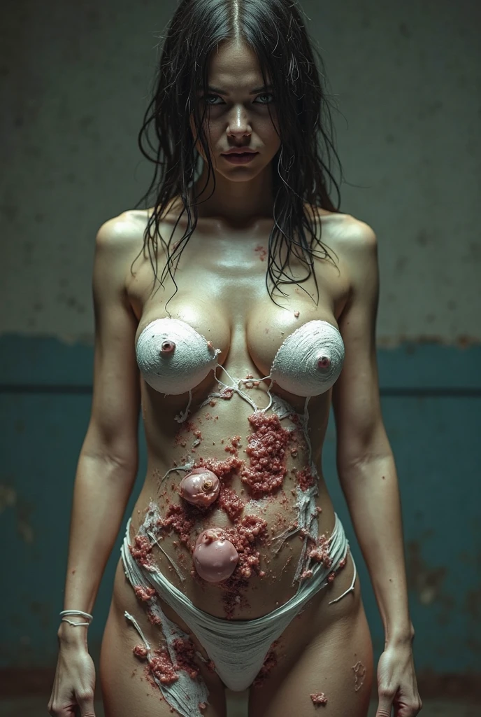 Victoria Beckham covered in balls all over her body and naked with a smile