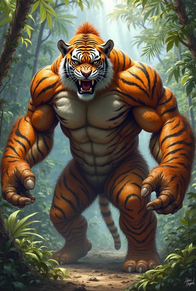 1boy, 1man, solo, (furry tiger), Park, extremely huge muscular, massive muscular , (topless, shirtless, shorts),