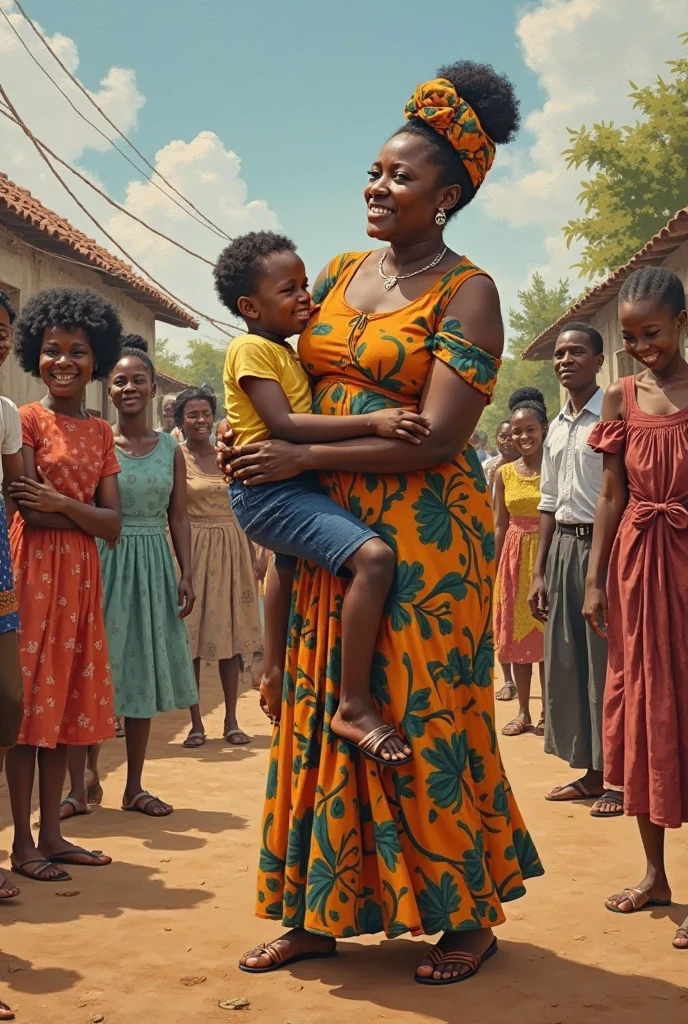 A woman with a baby in front of the basilica in Ivory Coast
