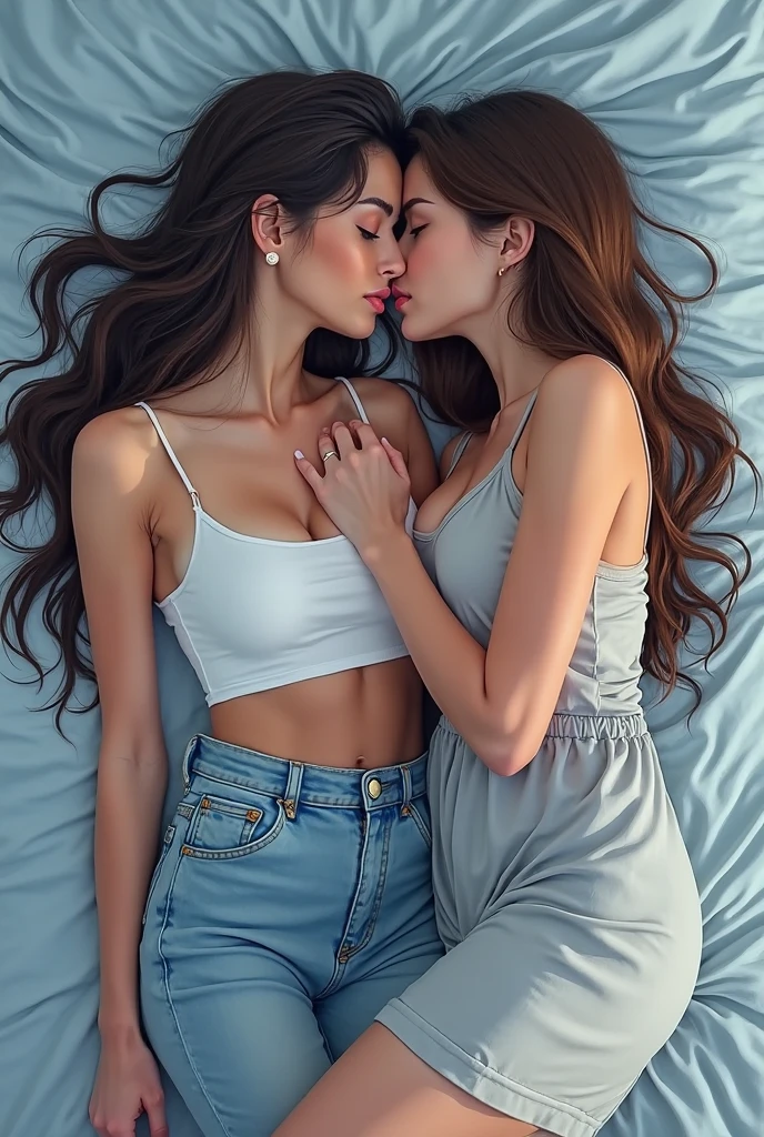 Naked couple lying on the bed, sex time.