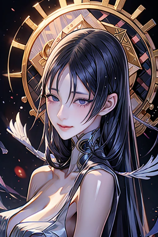 (beste-Qualit, 8K, 12),(masterpiece), (best quality),(Gentiana),(Shiva),(Final Fantasy XV),(insanely detailed, beautiful detailed face, masterpiece, best quality)
,hime cut
,black hair
,close eyes,
,blunt bangs
,full body shot
,black eyeshadow
, eyelashes