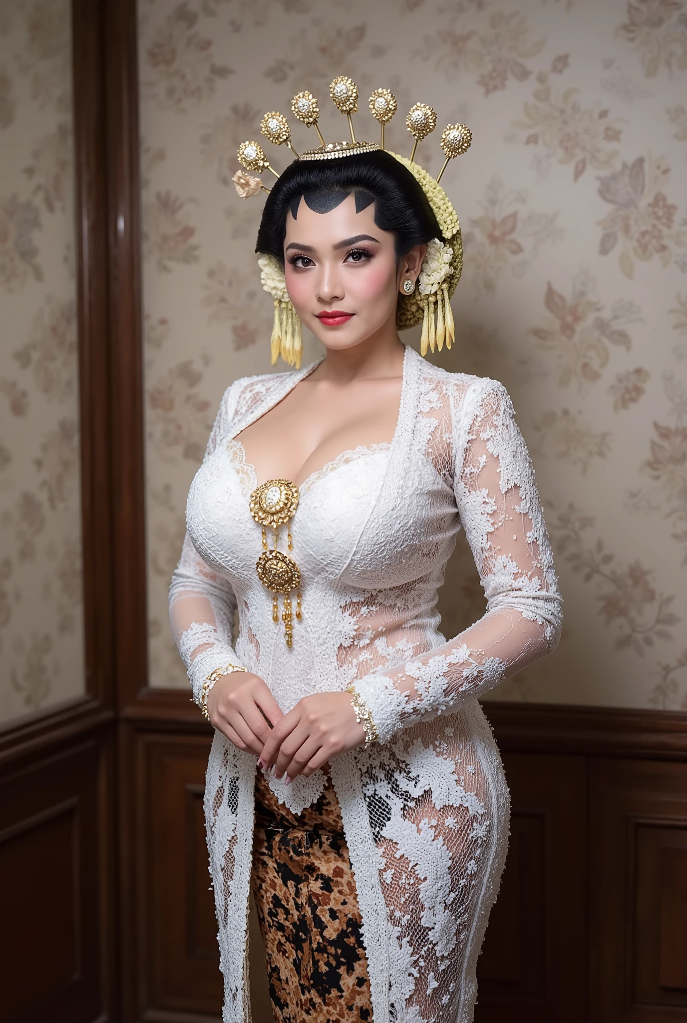 Bbw women chubby in kebaya dress, open big breast, show sexy full body and naked porn