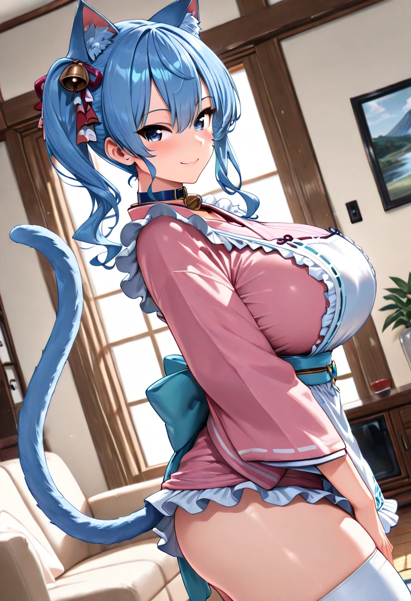 8k high resolution,detailded face,detailed bpdy,perfect body,ultra high quality,1 girl,sleeveless shirt,arms up,armpit, sweating, blue hair,pink eyes