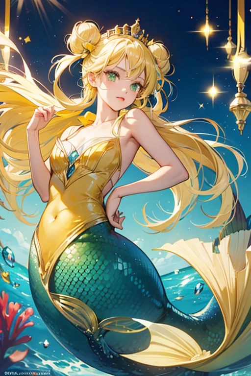 I am wearing a very beautiful brightly colored dress...、Hair is shiny、a very beautiful woman、eyes double big and cute、Bust is D cup、High image quality, High quality、Detailed background、Glittering background、The inside of the eye shines like a diamond、4 fingers, 1 thumb、High image quality、Detailed female face、Smile、Very beautiful and cute woman、Gold Hair Jewelry、a blond、Background is Hawaiian poolside、Sitting by the pool、White see-through clothes、No exposure、The pupil is orange like a diamond、Play with light blue dolphins、Beautiful splash background、Background of soap bubbles flying