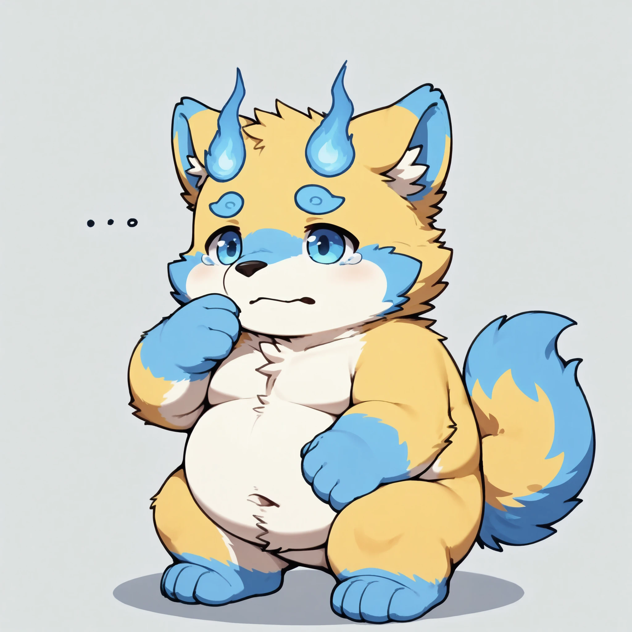 portrait, solo, male, solo, botailang, overweight, young, fur, tail,blue eyes,chibi,,cring,chibi，sad