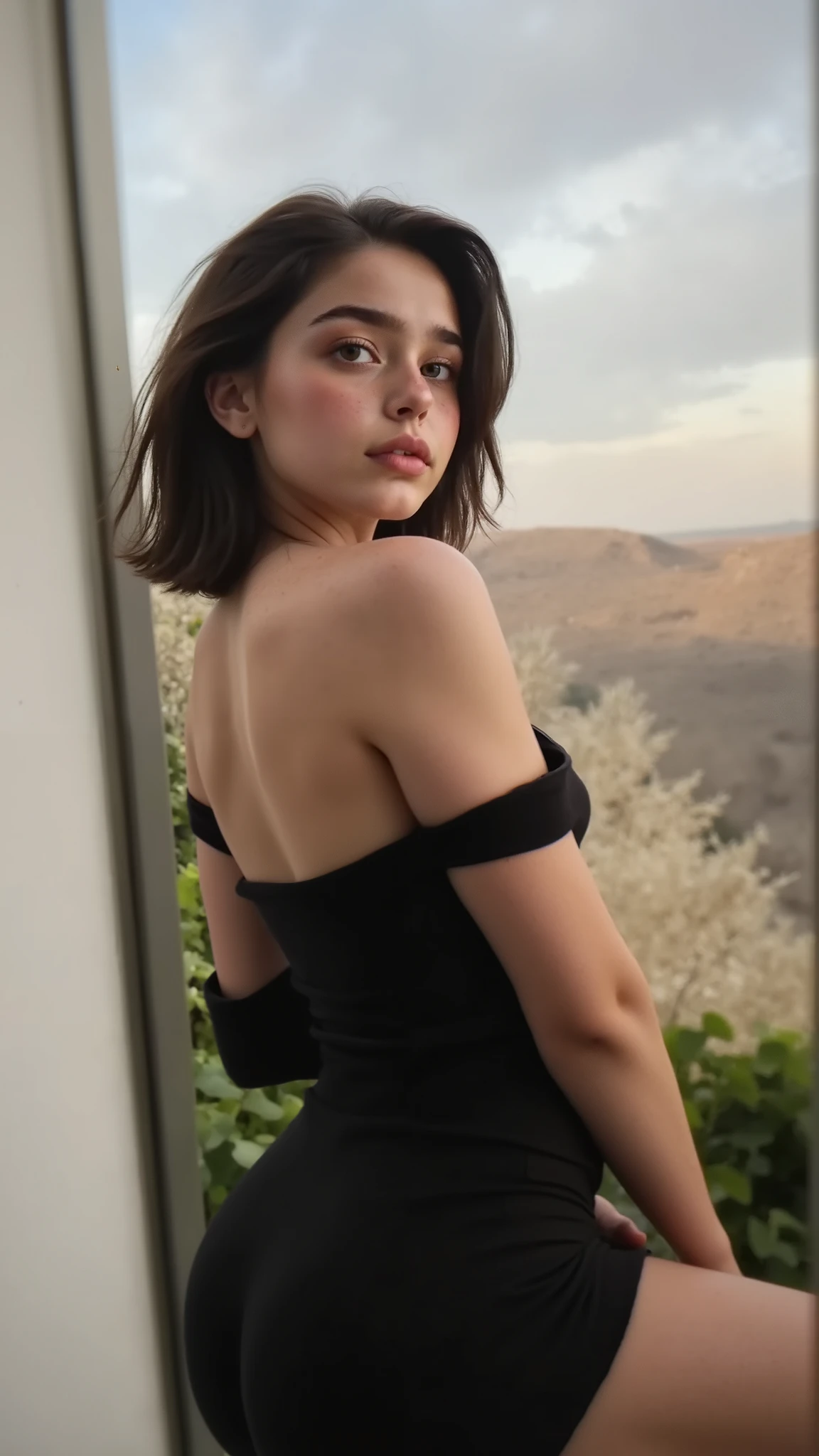 beautiful 18 yearold brunette, short hair, selfie
