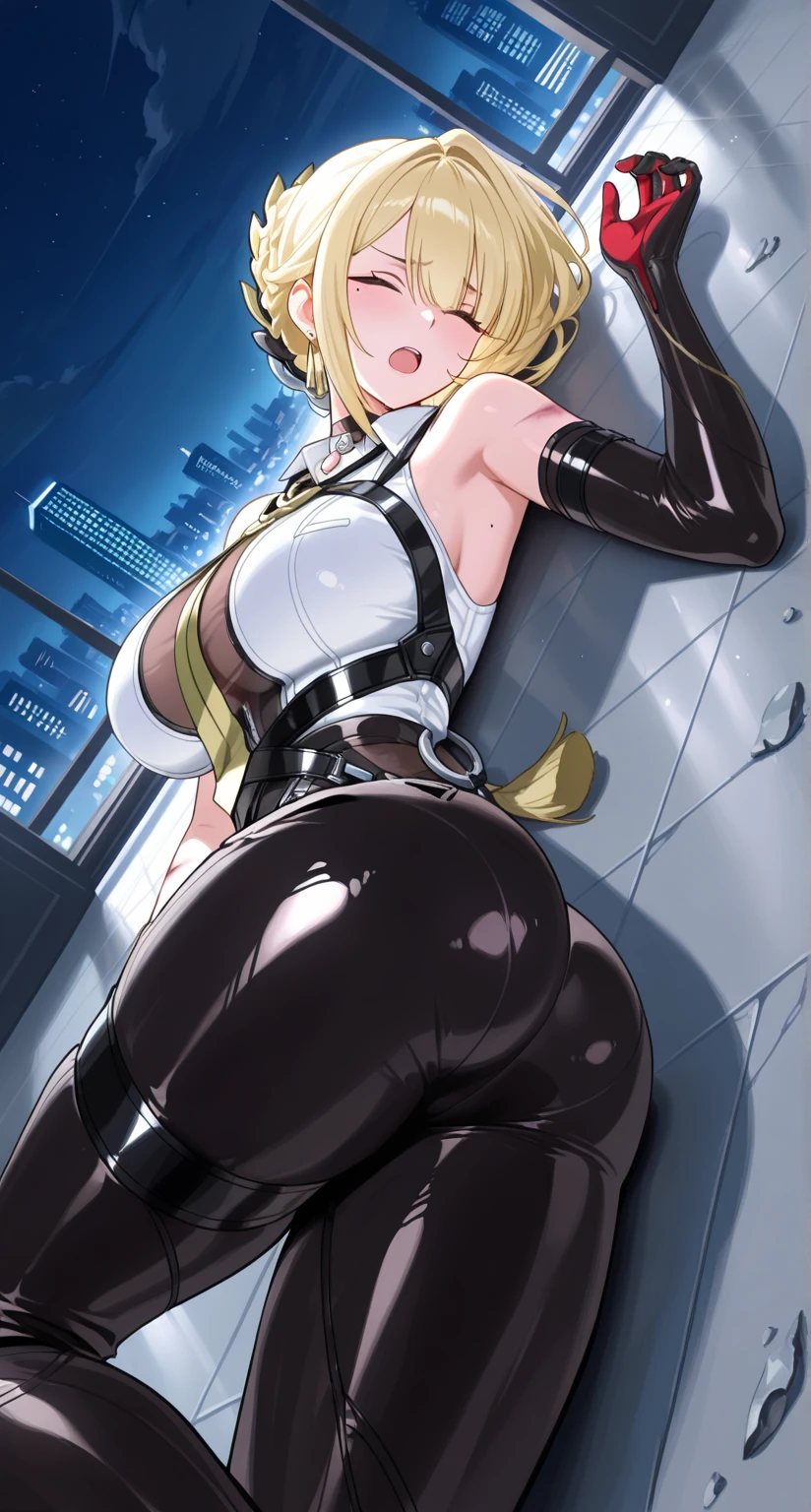 (ecstasy:1.3), (closed eyes:1.2), (steam:1.1), (wet:0.8), (tears:0.7), (open mouth:1.2), scream, standing, troubled face, mother,
(full body suit:1.5), (black latex suit:1.2), (Leg Harness:1.2), (Belt in pussy crack:1.2), (covered nipples:1.2), string in pussy, red zipper,
tie pussy, (Yellow harness:1.2), (o-ring:1.2), harness belt, (harness in pussy:1.5), tie pussy, (Japanese, cute face, cute eyes, detailed eyes), curvy, aroused, blush, frontal wedgie, wedgie, Harness at the hip joint, The harness digs into the hip joint, large amount of harness, young face, beautiful big breasts,
ultra-detailed, high-resolution, (masterpiece1.2), (top-quality1.2), (beautiful illustration), anime-visual, anime eyes,