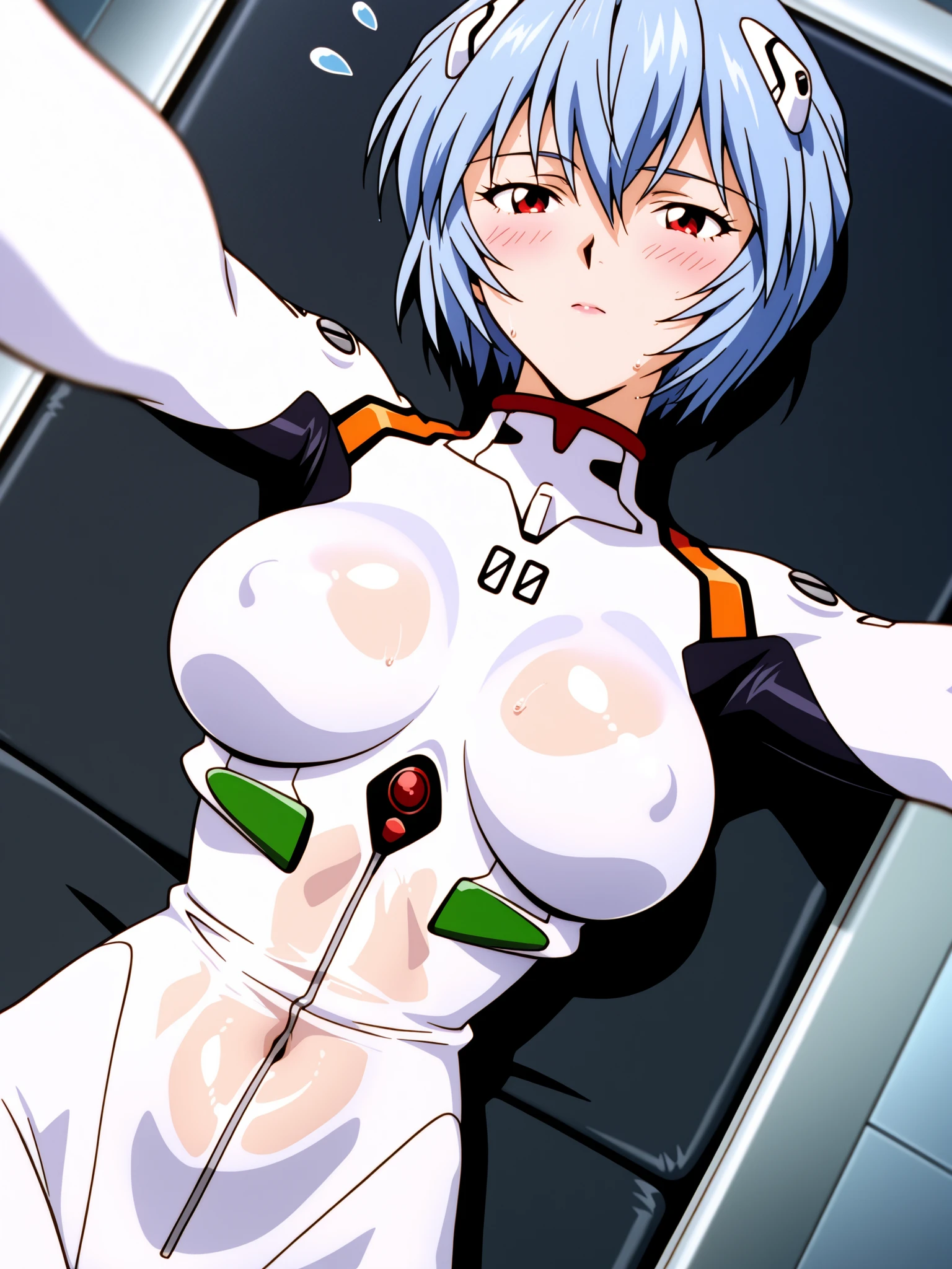 Close-up shots of sexy parts. Glamorous skin, Delicate, Wet skin feel, Busty elements, Sweat drops, Very delicate depiction of hair, Large breasts, Dynamic poses. Breasts, (masterpiece, top quality), very beautiful, Absurd, highly detailed CG unity 8K wallpaper, Spanish illustration, (glamorous look), anime style 4k,, anime moe art style, anime art wallpaper 4K, high quality anime art style,CUTE ANIME GIRL, depth of field, perfect hands, nice, familiar with digital animation art, anime art wallpaper 8k,,, 5_ others, 4_ others, 1_ parents also viewed, Face in love, blush, half closed eyes,
綾波レイ (新世紀エヴァンゲリオン)
Prompt:
In a futuristic, neon-lit NERV briefing room, Ayanami Rei reclines on a sleek conference table, her lithe yet curvaceous body glistening under ambient lighting. Her short, pale-blue hair, styled in a neatly trimmed bob with a single silver hairpin, contrasts her pale, almost luminescent skin, framing her emotionless face. She wears a sheer, white plugsuit-inspired bodysuit, the translucent fabric clinging to her massive, perky breasts and exposing her slender waist, with a low-cut design that highlights her toned stomach. Her pose is submissive—she lies back, hips arched slightly, one hand resting on her stomach to trace her navel, the other limp by her side. Her expression is a haunting, blank gaze, crimson eyes glowing faintly with a trace of arousal, lips parted in a soft exhale. The perspective is a high-angle close-up, zooming in on her sexy navel, the delicate piercing glinting in the neon light, surrounded by smooth, glistening skin, capturing her enigmatic and seductive allure.