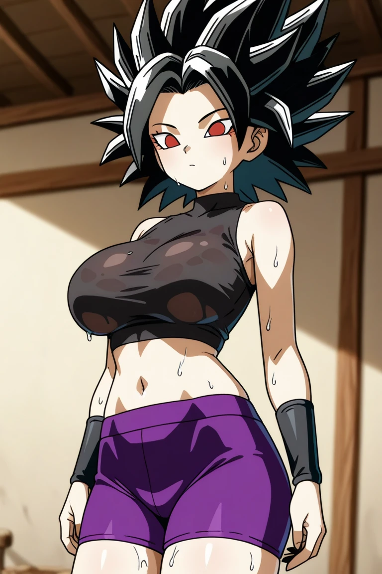 masterpiece, sticky cum on breasts caulifla, black hair, spiked hair, black eyes, , , looking at viewer, ,, , , , , huge breasts , black bed , massive round breasts , , black curtains , blushing , super round breasts , red blushing , small muscles , black room , massive round breasts , , curvey body , six pack , gripping breasts , sitting on bed , naked , pink nipples , red blushing , cum on breast’s , red blushing , yelling , red hearts , close to viewer