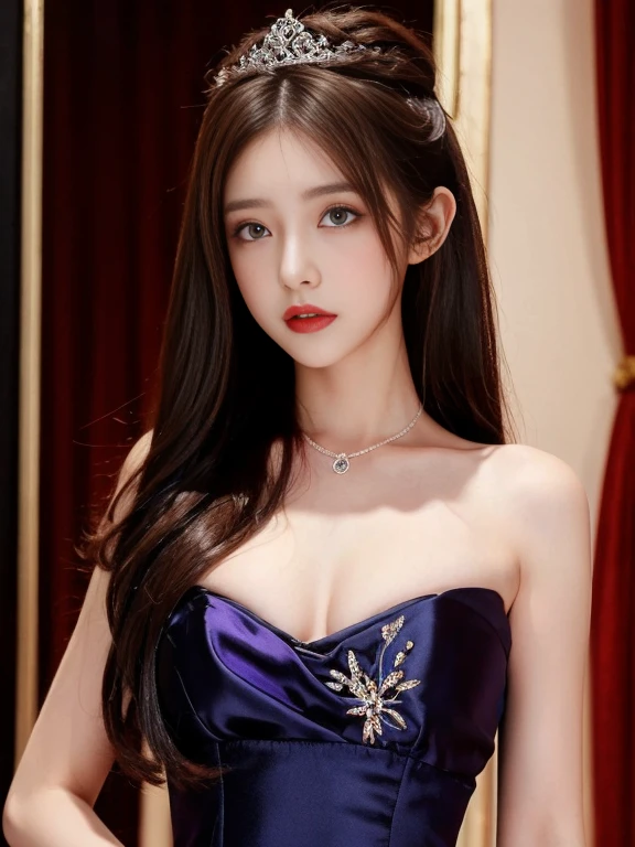 (Reality: 1.2), best quality, 8K Ultra HD, masterpiece, high resolution,CG, 1 detailed girl, Super detailed queen , Sit on a super detailed royal throne, Luther, Gorgeous palace background, beautiful and detailed, Ultra detailed long hair, wearing a beautiful and luxurious crown with diamonds e altamente detalhado, Super detail dress, Solitary, Jewelry, Super exquisite red and blue dress, Pretty Face, beautiful, e altamente detalhado, , earrings, Super detailed hairstyles, splash, The upper body is very detailed, Super detailed bun, Ultra detailed black hair, light,frank,photo,high resolution,4K,8K,Bokeh,