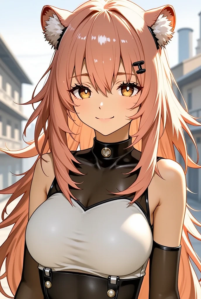 rating:safe, 1girl, solo, striped, twintails, long_hair, hair_ornament, smile, striped_background, blush, red_eyes, looking_at_viewer, vertical_stripes, breasts, murasame_(kantai_collection), sleeveless, upper_body, wrist_cuffs, blonde_hair, diagonal_stripes, pink_hair, bare_shoulders, crop_top, white_background, hair_between_eyes, vest, eyebrows_visible_through_hair