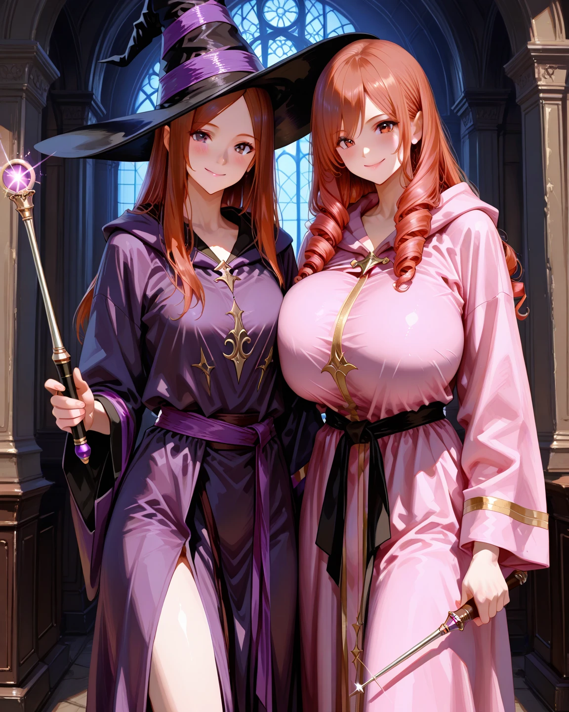 semi-realistic, anime style, 1woman reading an old scroll, looking at the scroll. she is serious with a voluptuous pretty body, cinematic lighting, dcSorcwitch hat, strapless dress, detached sleeves, (rounded breast:0.5), (cleavage:0.6), large hips, thick thights, FanUn, highly detailled backround, in fantasy underground laboratory, workshop, wooden chair, with cauldron, fireplace, torch lights on walls, scrolls, grimoire, skeleton, potions, vials, a bit of moss on the wall, (a old poster of a naughty witch in 90's anime style on the wall)