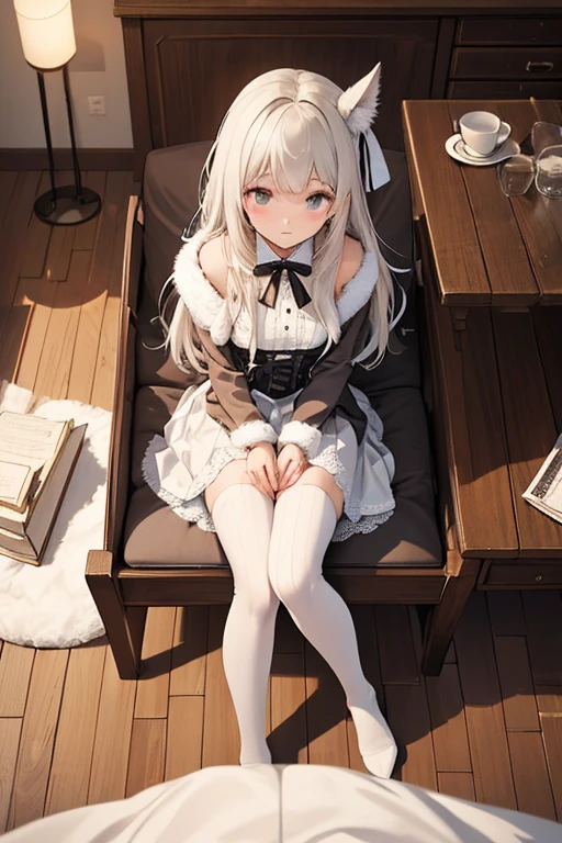 parfect anatomy、1girl in,femele, Women's value, Right now,focus, itting open legs, legs up,portlate、Natural look、white clothes、top-quality、ultra-detailliert、masuter piece、8k、Anime style