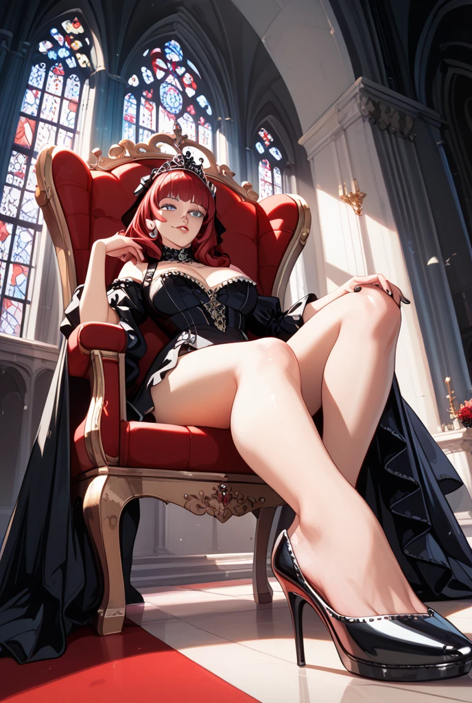 ((Top quality)), ((Masterpiece)), ((best quality:1.2,)), ((((Makima (Chainsaw Man))))), small , ((heels, Dress)), ((((Queen of Hearts))))