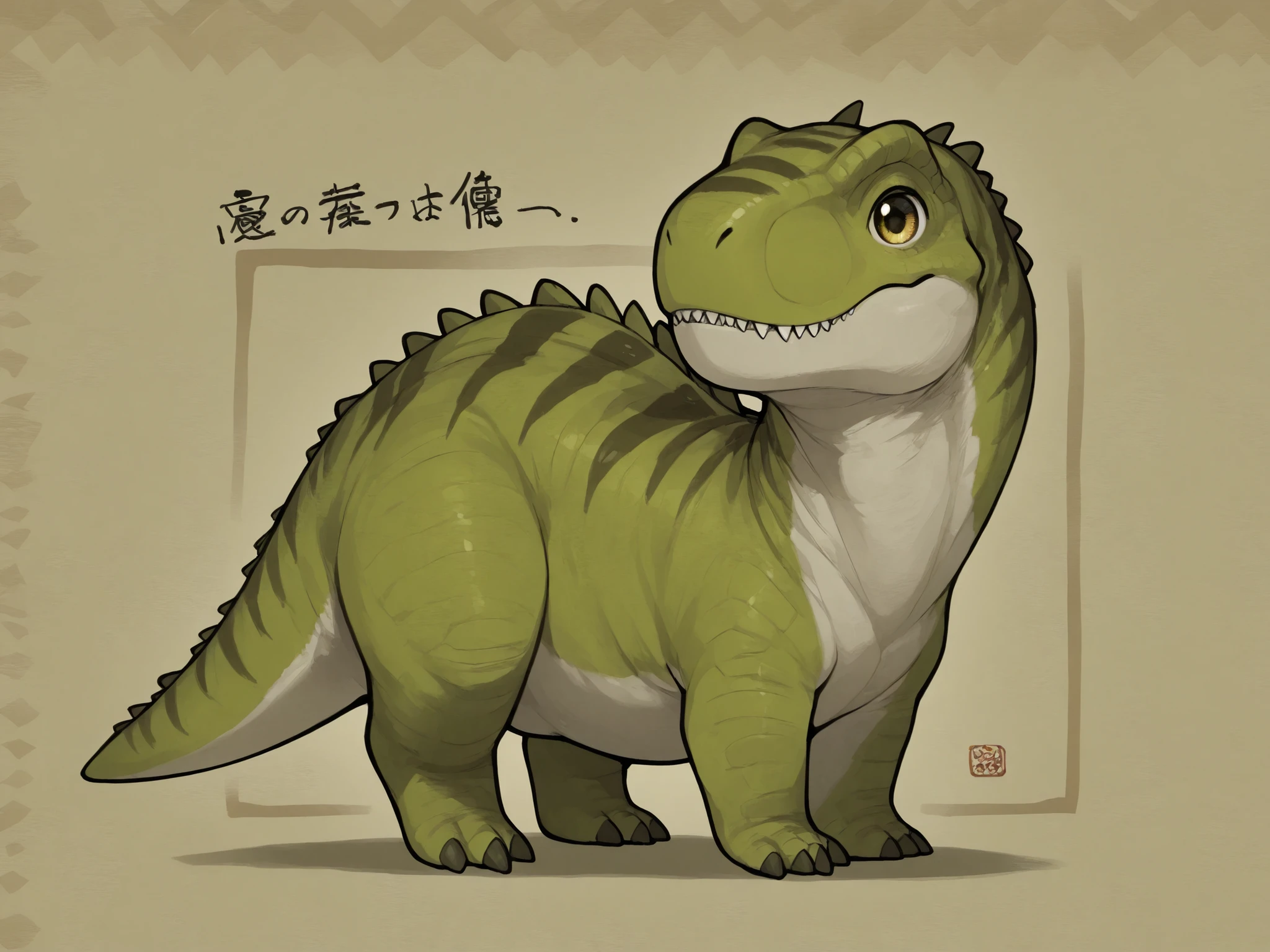 comical illustration、deformed dinosaur、loose pattern、dinosaur with an idiot face、凄くloose pattern、illustration drawn with left hand、cute